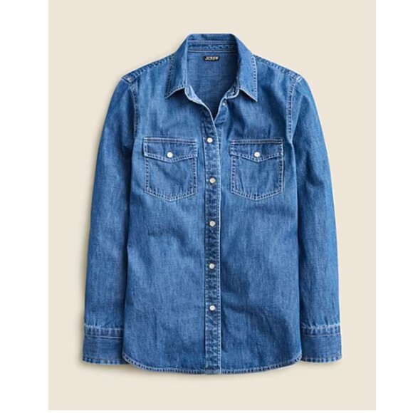 J.Crew Wren Slim Western Chambray Shirt in Villere Wash – Women’s Size 10 - Picture 2 of 6